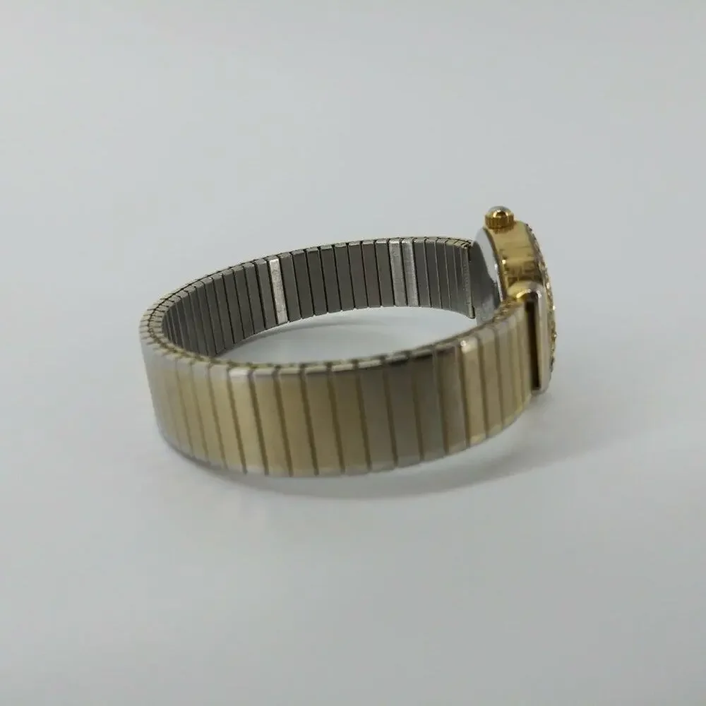 Vintage Milan Womens Gold Tone Stretch Bracelet Wristwatch with Rhinestones